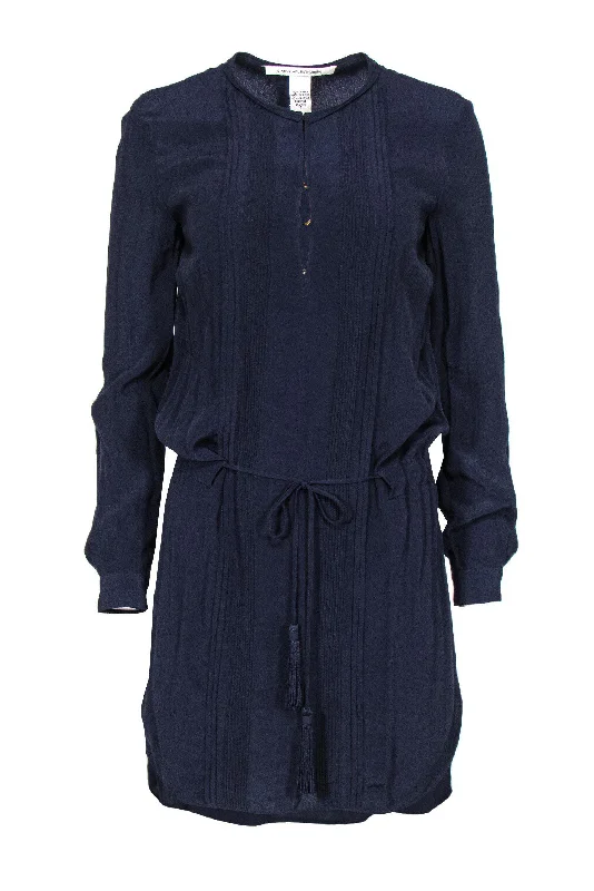 Diane von Furstenberg - Navy Blue Peasant Dress w/ Tassels Sz 0 Discounted unclassified dresses