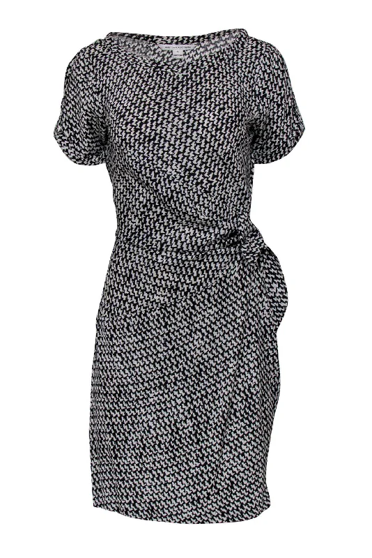 Diane von Furstenberg - Black & White Print Wrap Dress Sz 8 Sequin unclassified dresses