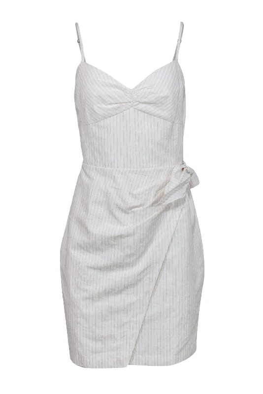 Rebecca Taylor - White Pinstriped Faux Wrap Cotton Dress Sz 12 Embroidered unclassified dresses