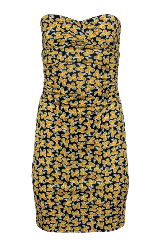 Diane von Furstenberg - Black & Yellow Leaf Print Sleeveless Dress Sz 4 Beaded unclassified dresses