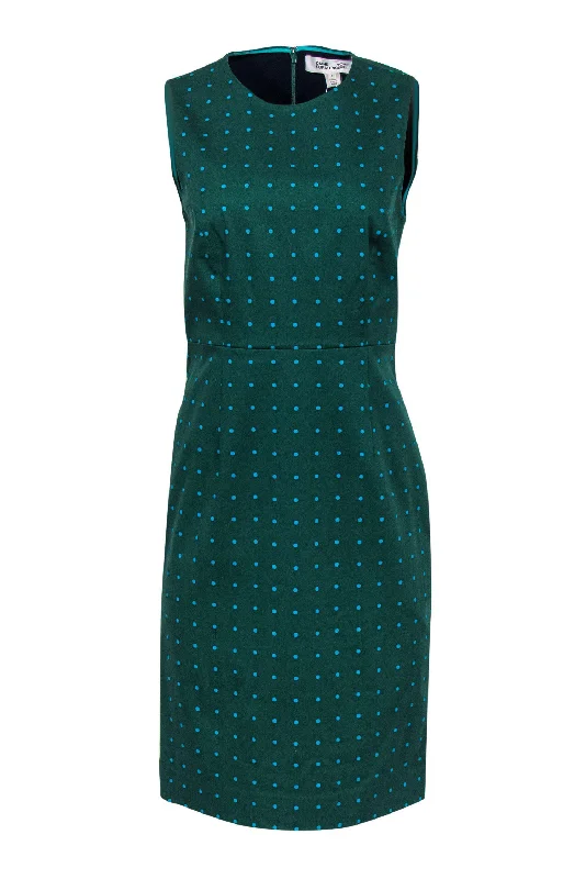 Diane von Furstenberg - Green Polka Dot Sheath Dress Sz 8 High-low unclassified dresses