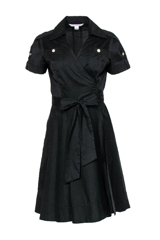 Diane von Furstenberg - Black Utility-Style Fit & Flare Wrap Dress Sz 8 Stretchy unclassified dresses