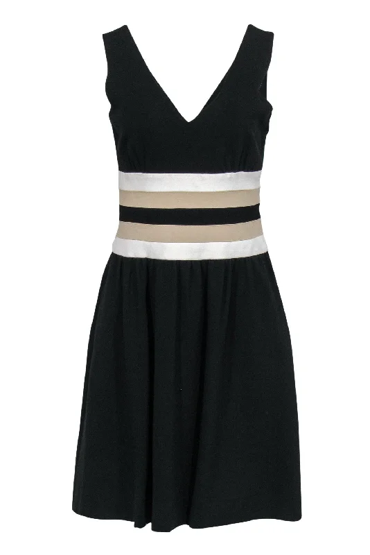 Diane von Furstenberg - Black Sleeveless Fit & Flare "Rossa" Dress w/ Striped Waistband Sz 8 Sexy unclassified dresses