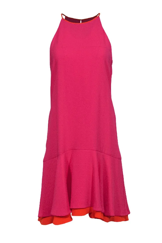 Diane von Furstenberg - Hot Pink Sleeveless Drop Waist Dress w/ Orange Trim Sz 8 Cocktail unclassified dresses