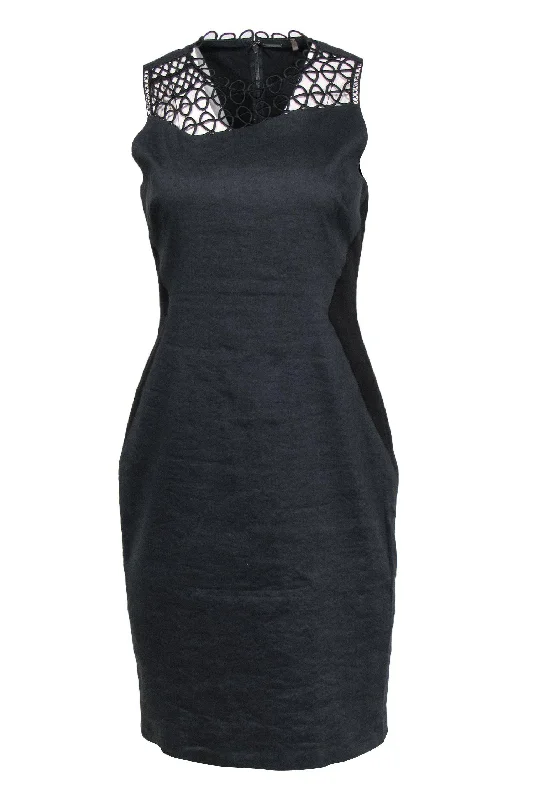 Elie Tahari - Navy Sleeveless Sheath Dress w/ Black Patchwork & Eyelet Trim Sz 8 Plus size unclassified dresses