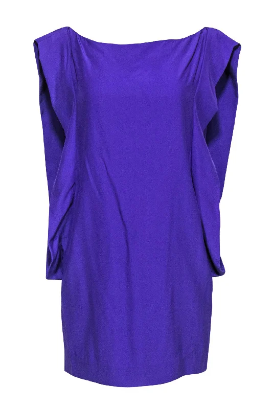 Elizabeth & James - Purple Boat Neck Shift Dress w/ Flutter Trim Sz 6 Velvet unclassified dresses