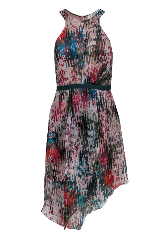 Elizabeth & James - Multicolor Abstract Print & Striped Sleeveless Dress w/ Asymmetrical Hem Sz 4 Satin unclassified dresses