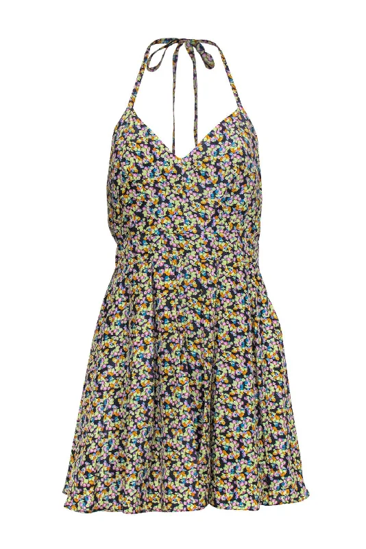 Elizabeth & James - Multicolored Printed Halter Fit & Flare Dress Sz M Chiffon unclassified dresses