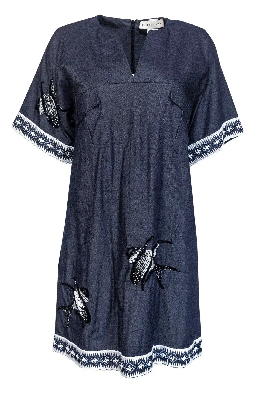 Elle Sasson - Oversized Chambray Dress w/ Beading Sz S Striped unclassified dresses