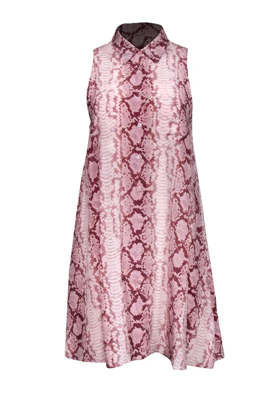 Equipment - Pink Snakeskin Print Silk Button-Up Dress Sz S Tulle unclassified dresses