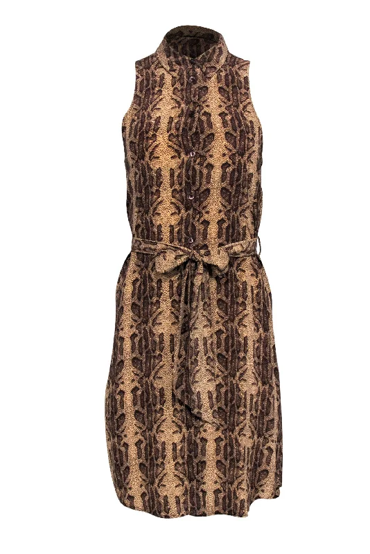 Equipment - Brown Snakeskin Silk Button-Up Dress w/ Belt Sz XS Office unclassified dresses