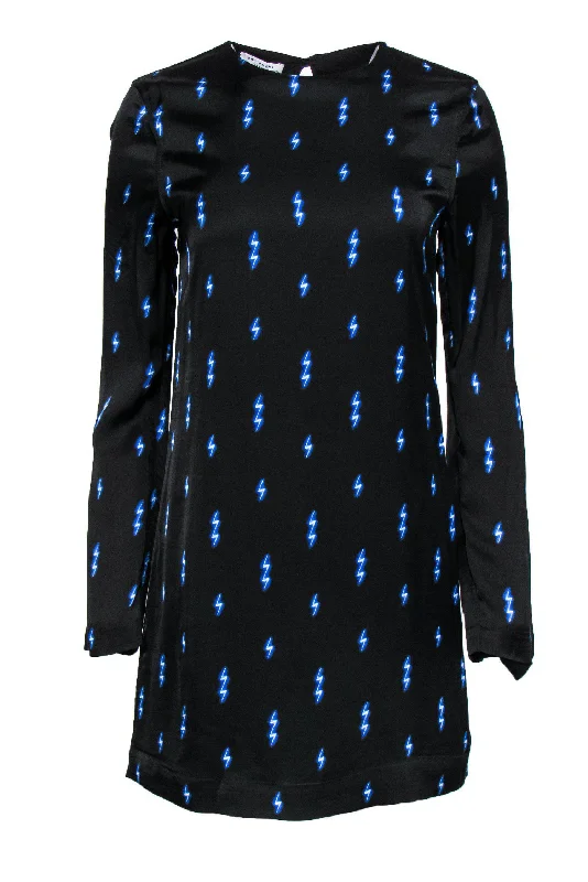 Equipment - Black Shift Dress w/ Blue Lightning Bolt Print Sz XS Denim unclassified dresses