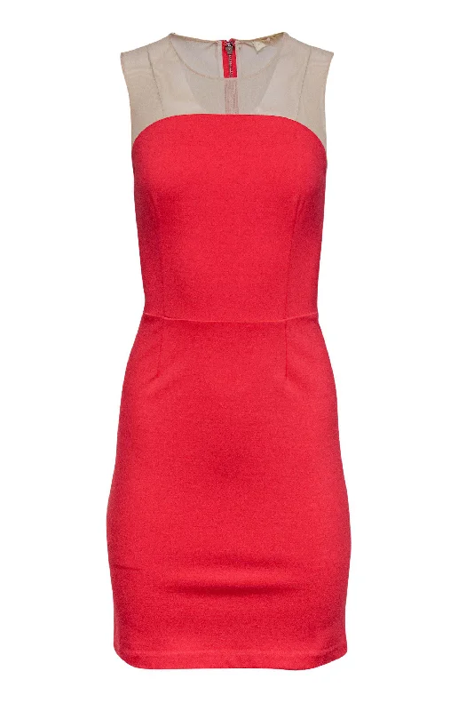 Erin Fetherston - Coral Sheath Dress w/ Illusion Mesh Sz 0 Vacation unclassified dresses