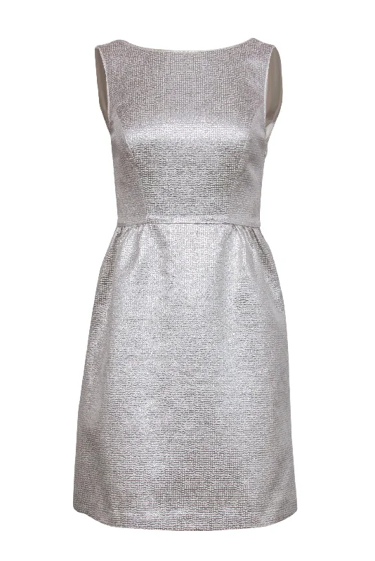 Erin Fetherston - Silver Textured A-Line Dress w/ Back Bows Sz 2 Engagement unclassified dresses