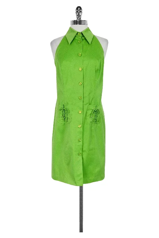 Escada - Bright Green Halter Dress Sz 8 Sleeveless unclassified dresses