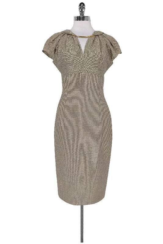 Escada - Tan & Brown Dress w/ Gold Detail Sz 4 High-end unclassified dresses