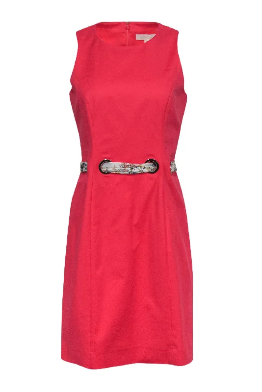 Etcetera - Bright Coral Sheath Dress w/ Scarf Waist & Grommets Sz 6 Beaded unclassified dresses