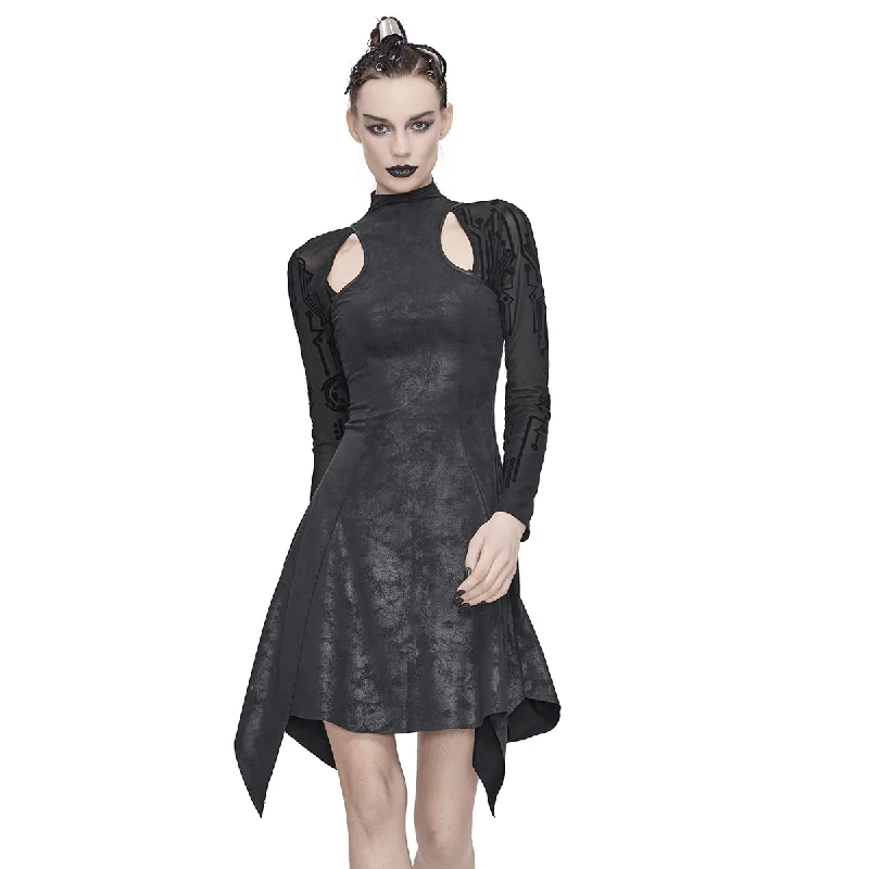 Fashion Irregular Hem Velvet Dress / Mesh Sleeves Dress in Cyberpunk Style Sleeveless unclassified dresses