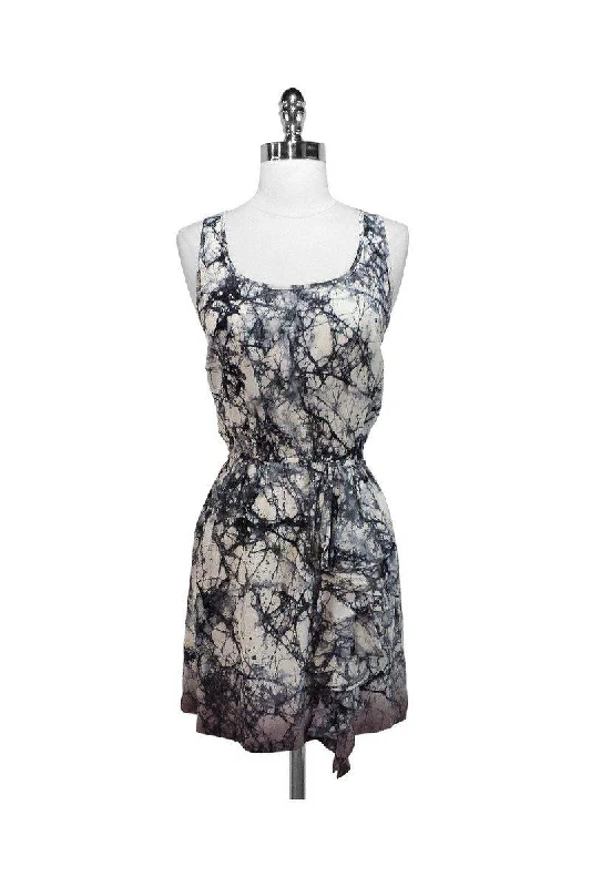 Fifteen Twenty - Gray Tone Abstract Print Silk Dress Sz L Silk unclassified dresses