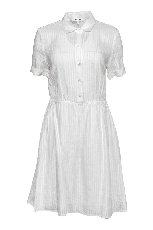 Frame - White Linen Dress w/ Striped Texture Sz S Tulle unclassified dresses