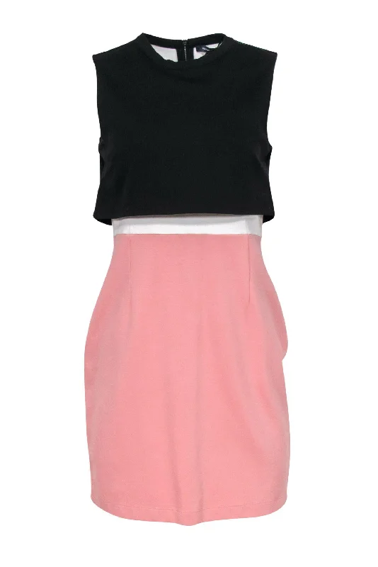 French Connection - Black, White & Pink Layered Sheath Dress Sz 10 Denim unclassified dresses