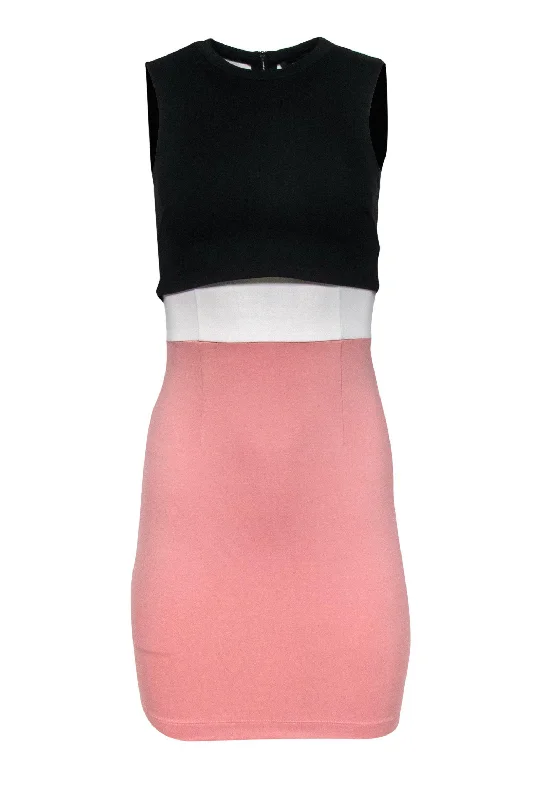 French Connection - Pink, Black & White Colorblocked Sheath Dress Sz 2 Neutral tone unclassified dresses