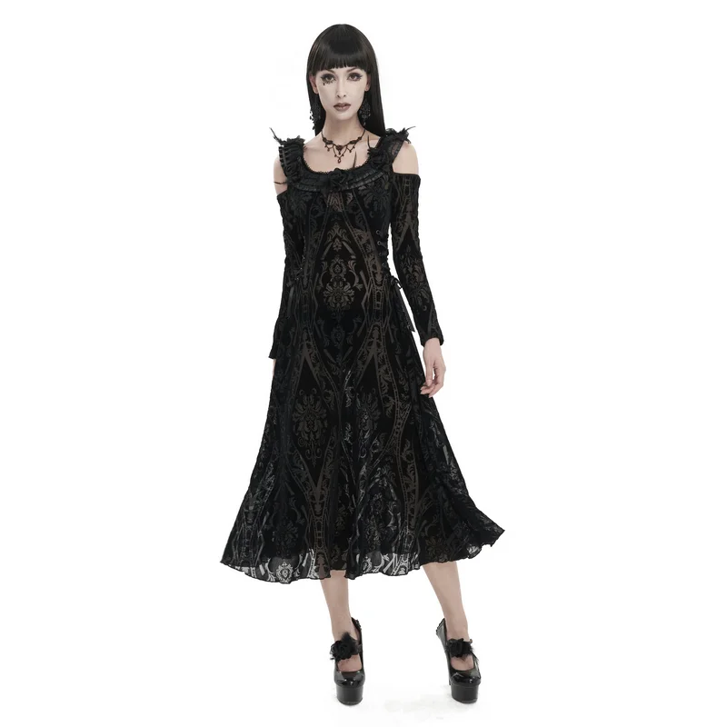 Gothic Off Shoulder Semi Transperent Dress / Women's Pattern Ruffled Dress Breathable unclassified dresses