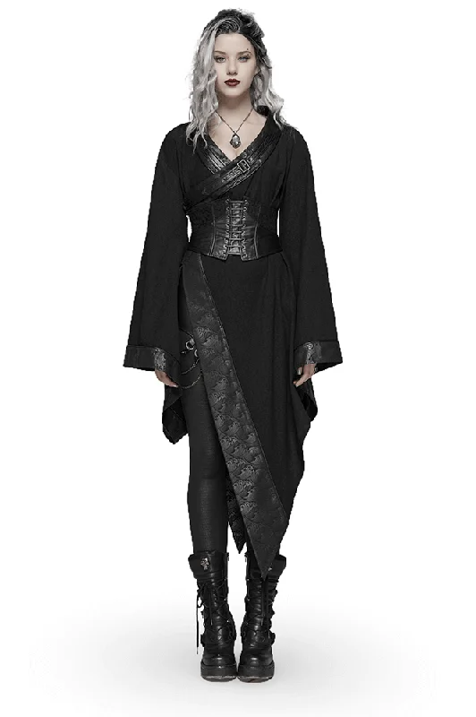 Gothic Wave Print Women's Kimono with Corset Detail Halter unclassified dresses