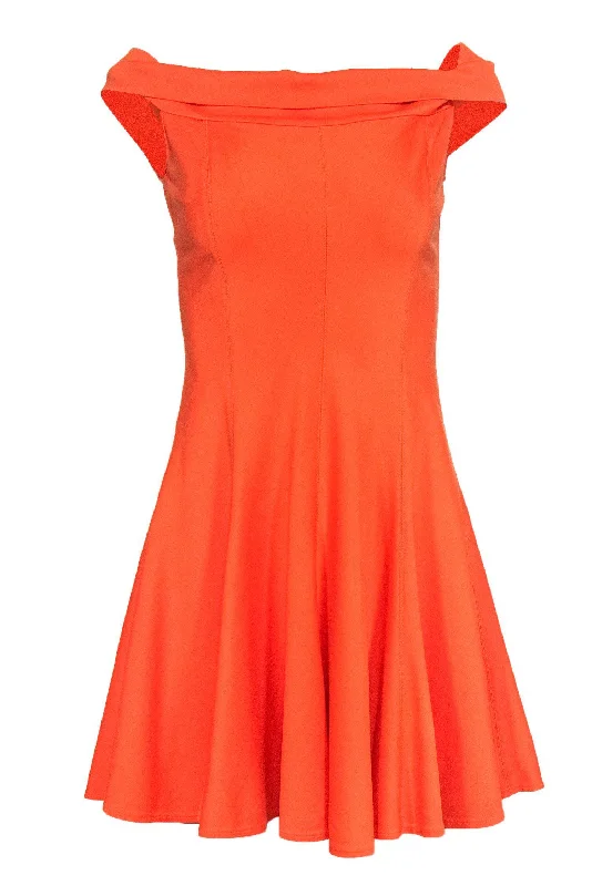 Halston Heritage - Orange Off-the-Shoulder Fit & Flare Dress Sz 2 Soft fabric unclassified dresses