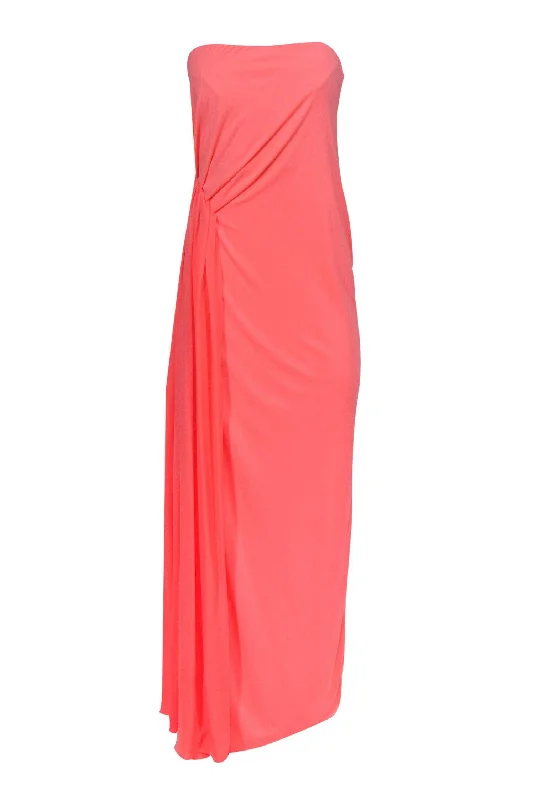 Halston Heritage - Neon Coral Strapless Ruched Gown Sz 4 Breathable unclassified dresses