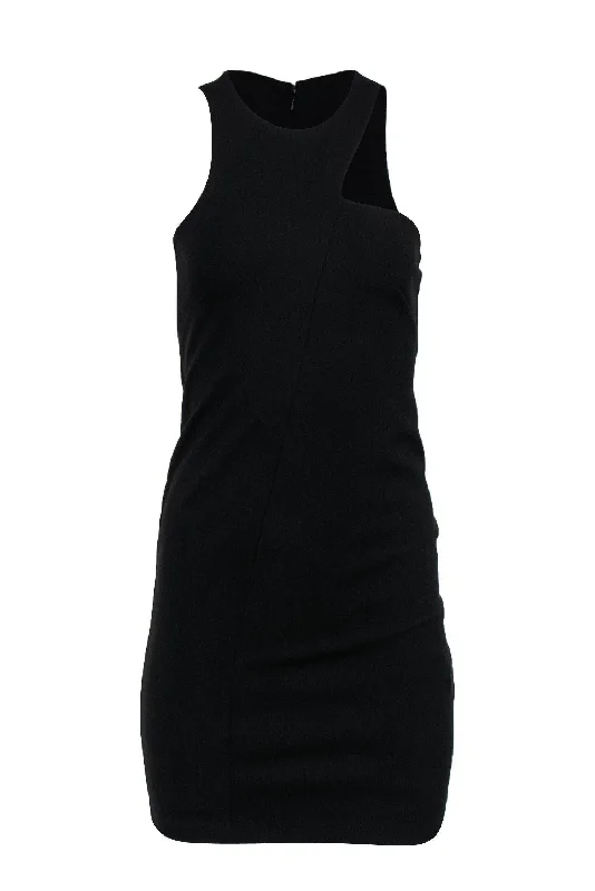 Halston Heritage - Black Asymmetric Neckline Sheath Dress Sz S Street style unclassified dresses