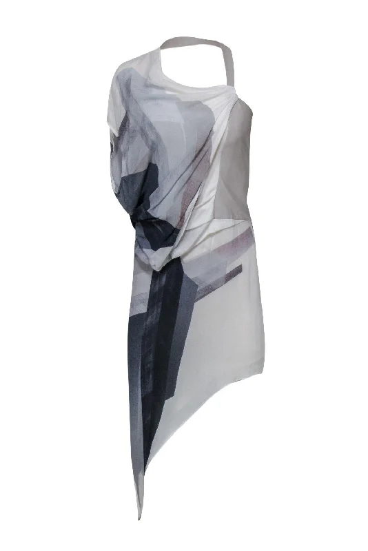 Helmut Lang - White Leather Dress w/ Asymmetrical Silk Draping Sz 2 Date night unclassified dresses