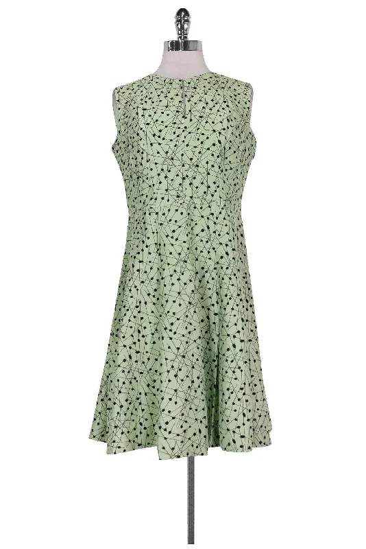 Hugo Boss - Light Green Patterned Flared Dress Sz 8 Lace unclassified dresses