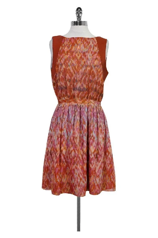 Hunter Dixon - Printed Orange Dress Sz M Short unclassified dresses