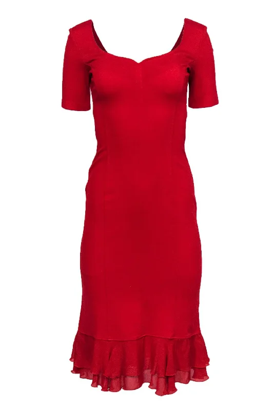 Isabel de Pedro - Red Sheath Dress w/ Ruffle Hem Sz 6 Gothic unclassified dresses