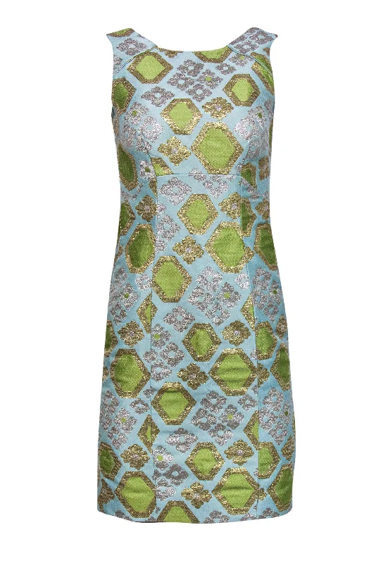 J.Crew Collection - Light Blue, Green, & Metallic Print Sheath Dress Sz 000 Sexy unclassified dresses