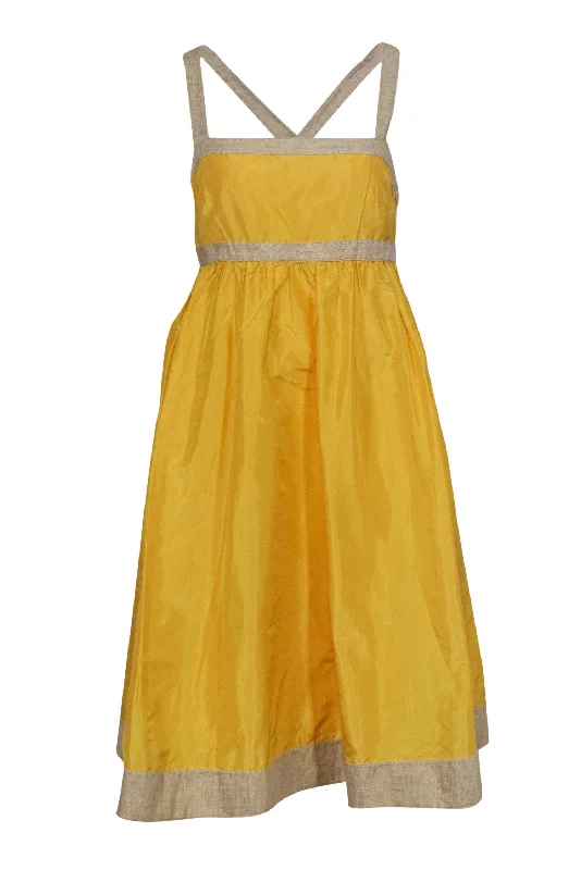 J.Crew - Yellow Empire Waist Dress w/ Linen Trim Sz 6 Budget-friendly unclassified dresses