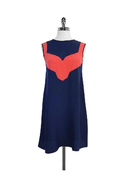 Jason Wu - Navy & Coral Silk Sleeveless Trapeze Dress Sz XS Discounted unclassified dresses