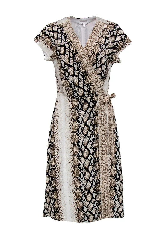 Joie - Beige & Black Snakeskin Print Wrap Dress Sz S Metallic unclassified dresses