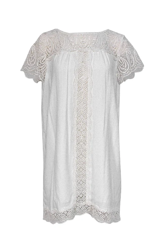 Joie - White Shift Dress w/ Crochet Details Sz M Sequin unclassified dresses