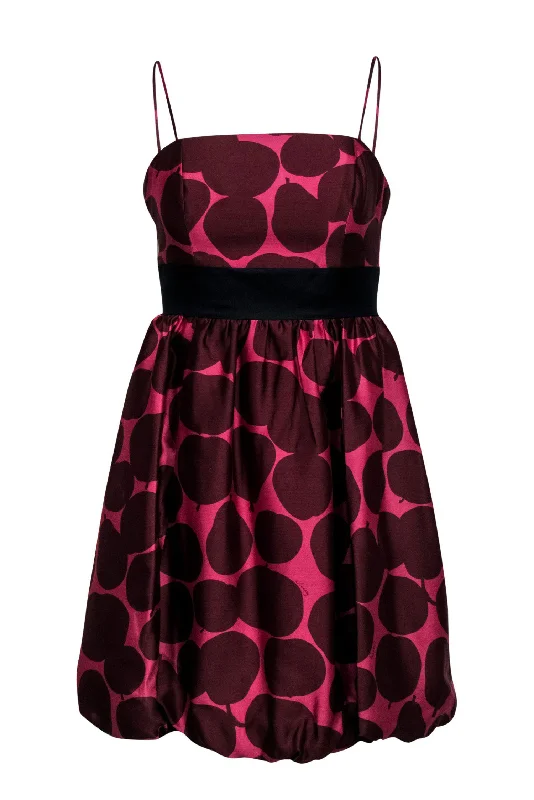 Juicy Couture - Pink & Burgundy Fruit Print Silk Fit & Flare Dress Sz 0 Holiday unclassified dresses