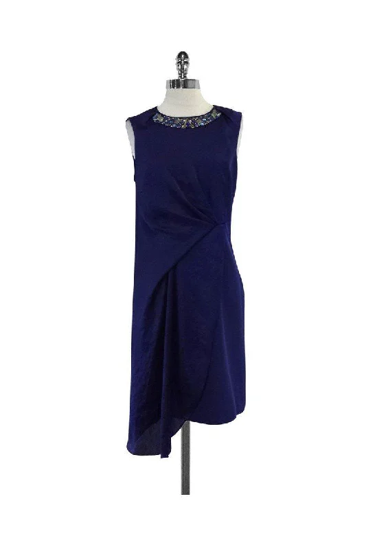 Karen Millen - Purple Silk Embellished Neckline Dress Sz 8 Tulle unclassified dresses