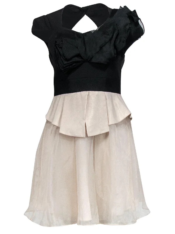 Karen Millen - Black & Beige Fit & Flare Dress w/ Ruffle Design Sz 4 Dark color unclassified dresses