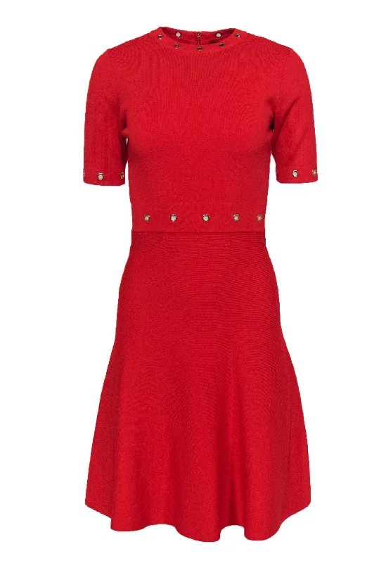 Karen Millen - Red Knit Flared Dress w/ Grommets Sz S Everyday wear unclassified dresses