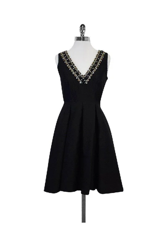 Kate Spade - Black Beaded Neckline Fit & Flare Dress Sz 2 Monochrome unclassified dresses