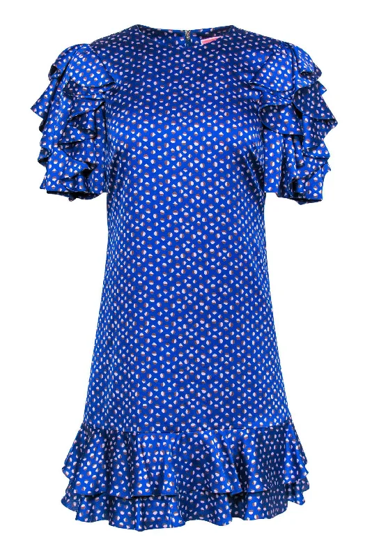 Kate Spade - Blue Speckled Ruffle Sleeve Shift Dress Sz 0 High-low unclassified dresses