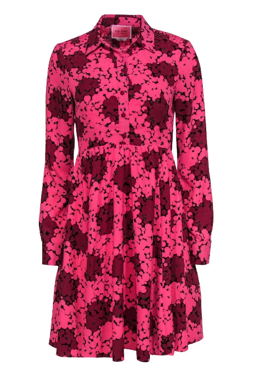 Kate Spade - Hot Pink & Maroon Abstract Print Button-Up Fit & Flare Dress Sz 2 Discounted unclassified dresses