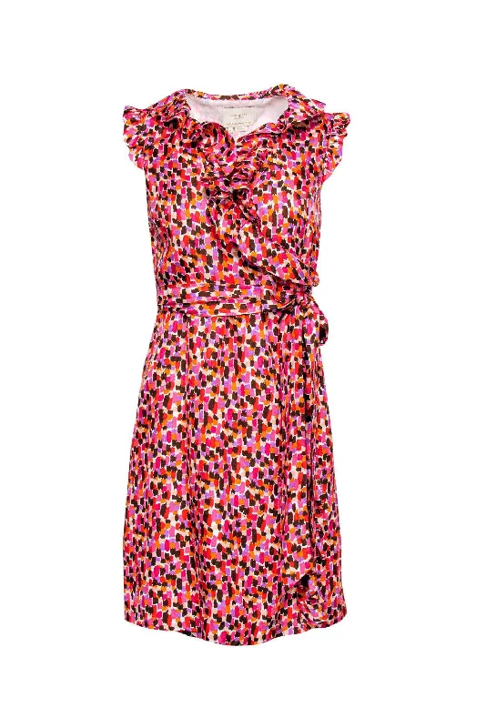 Kate Spade - Purple, Pink & Orange Printed Wrap Dress w/ Ruffles Sz 4 Fashionable unclassified dresses