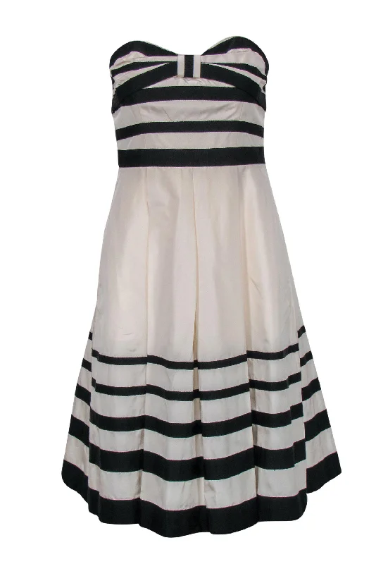 Kate Spade - Ivory & Black Striped Strapless Silk A-Line Dress w/ Bow Sz 6 Vacation unclassified dresses