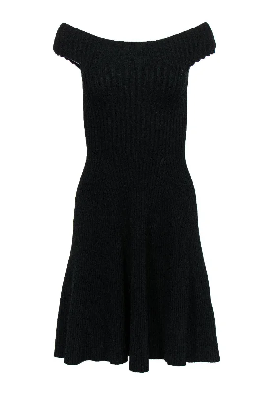 Kate Spade - Black Knit Off-the-Shoulder Flared Dress Sz XS Stylish unclassified dresses